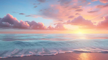 Fotobehang seaside sunset. a tranquil sunset scene with calm ocean © pjdesign
