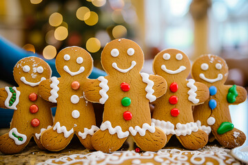 Gingerbread Family Decorates Human Cookie, Holiday - obrazy, fototapety, plakaty