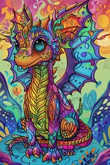 illustration of a cute dragon mandala