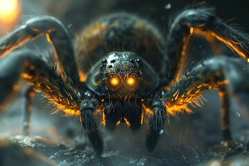 Magic venom spider, 3D monstrous form, deep dungeon, eerie light, terrifying detail