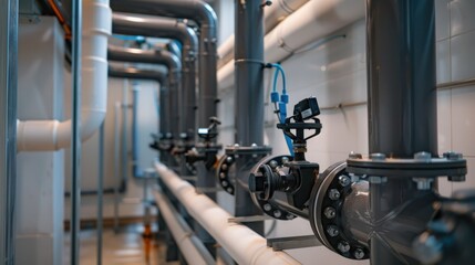 Pipeworks with insulation in a technical room