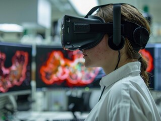 Virtual reality training for genetic engineers, astrophysics discoveries simulated ultra HD,clean sharp focus