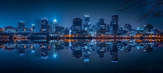 Night city skyline. Generative AI technology.