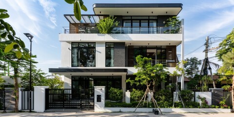 A sleek modern black and white color minimalistic style house