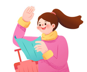 Girl with A Map Waving Her Hand