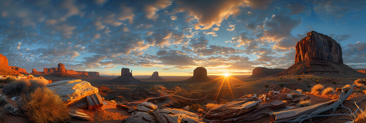 Sunrise in Hunts Mesa navajo tribal majesty place near Monument Valley, Arizona. generative ai  - obrazy, fototapety, plakaty