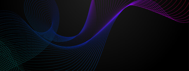 Purple violet green and blue vector abstract line modern tech on neon background. Future technology concept. Horizontal banner template. Vector illustration