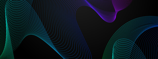 Purple violet green and blue vector glowing tech line modern abstract background. Modern smooth wavy lines. Futuristic concept. Suit for banner, brochure, cover, website, corporate, flyer