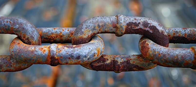 Closeup rusty chain link. Generative AI technology.	
