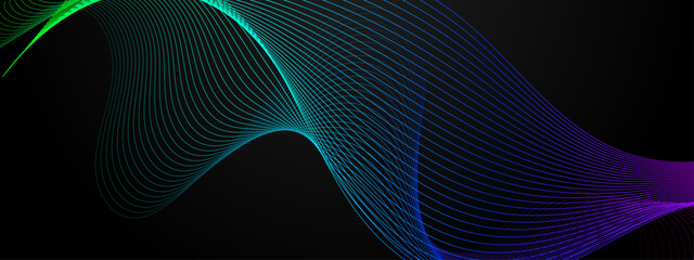 Green blue and purple violet vector tech line modern abstract background. Modern smooth wavy lines. Futuristic concept. Suit for banner, brochure, cover, website, corporate, flyer