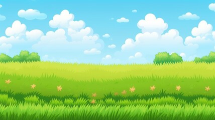 Fototapeta na wymiar cartoon Rolling green hills under a clear blue sky, creating a serene and playful cartoon landscape