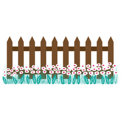 Fence with floral bushes illustration