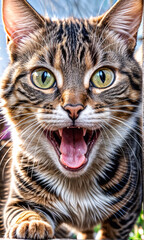 A Painting of a Feline Felon: A Mischievous Cat Makes a Dash for Freedom, Fish Held Tight in Its Jaws.