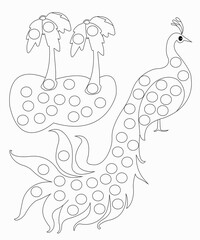 Peacock coloring book page for kids