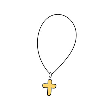 A gold cross necklace with a white background. The necklace is a symbol of faith and devotion. The cross is a symbol of Christianity and is often worn as a reminder of one's beliefs