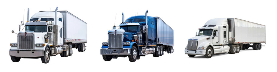 Set of semi tractor trailer, plain on transparency background PNG 