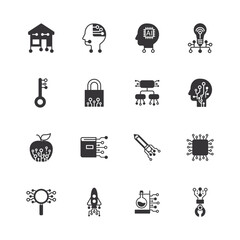 Artificial Intelligence & Machine Learning flat glyph icons collection. for web design symbols and infographic elements.vector design