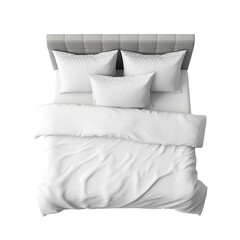 Fototapeta na wymiar white pillows on a white bed transparent background, clipping path, png,