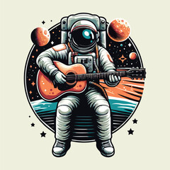 illustration of astronaut playing guitar flat art vector design for tshirt, poster, banner and more