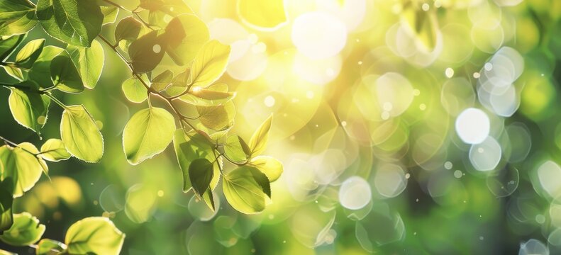 Spring background with green leaves and blurred nature background