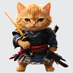 Cat Samurai With Sword Icon logo Illustration. Animal Sport Icon Concept Isolated Premium Vector. Flat Cartoon Style isolated sticker ninja cat
