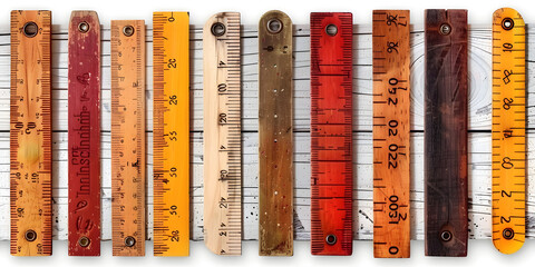 Collection of Metric and Imperial Rulers on White Isolated Background for Precision Measurement and Design