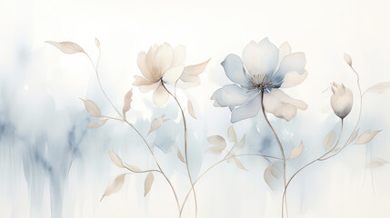 A minimalist abstract design with delicate floral outlines and soft watercolor washes, creating a serene and elegant backdrop background Ai Generative