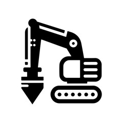 hammer excavator as a single simple icon logo illustration, isolated on transparent background