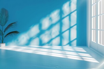 Abstract background with shadows of window on blue wall - obrazy, fototapety, plakaty