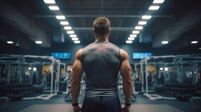 Healthy Lifestyle - Back View of Athletic Man in Gym