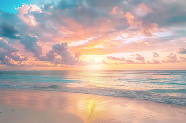 Tranquil  Golden Sunset Seascape: Close-up of Sea Sand Beach