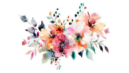 Flowers  composition: Multicolor Floral Watercolor Artwork on Transparent Background