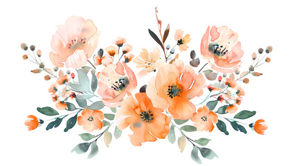 Spring Watercolor Floral Art: Delicate Poppy Flowers with Transparent Backdrop