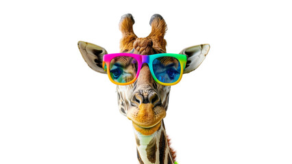 Giraffe Cartoon with Sunglasses on transparent background: Fun and Vibrant