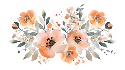 Romantic Watercolor Flowers with Transparent Background