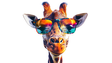 Colorful Cartoon Giraffe Wearing Sunglasses on transparent background