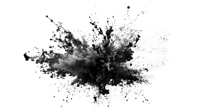 Artistic Black Ink Splash on a transparent background: Japanese Influence in Abstract Expression  - Powered by Adobe