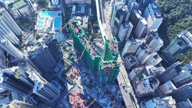 Land site formation and infrastructure construction work for Premium housing development in Wong Chuk Hang,Pok Fu Lam, Wah Fu , Aerial Drone fly skyview in Ap Lei Chau, Aberdeen , Shouson Hill 