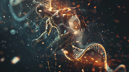 Intricate DNA structures weaving through the human anatomy - obrazy, fototapety, plakaty