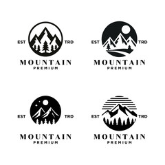 Fototapeta premium Mountain peak summit logo design. Outdoor hiking adventure icon