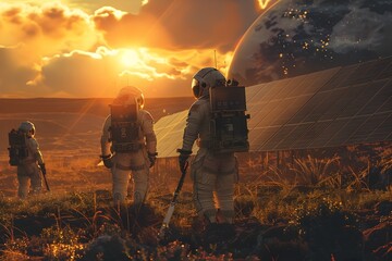 Space Technicians Patrol Solar-Studded Landscapes: Guardians of Sunlight's Link to Sector