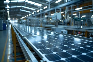Solar Power Whispers Efficiency Amid Industrial Production Lines - obrazy, fototapety, plakaty