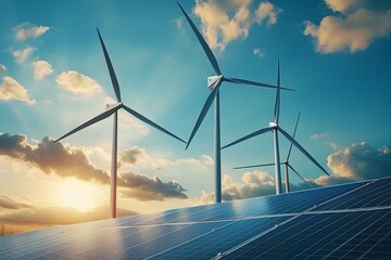 Wind and Solar Power Driving a Clean Future: A Vision of Renewable Energy Sources - obrazy, fototapety, plakaty