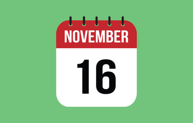 16 November Calendar. November Calendar Vector Illustration.