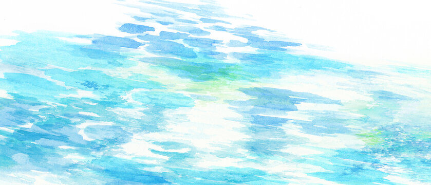 透明水彩で描いた水面の風景イラスト　水彩背景