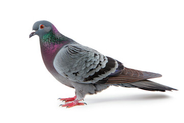 Adult Rock Pigeon Standing in Profile on White Background