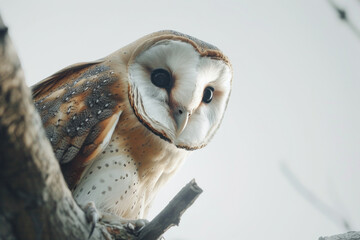 Mysterious Barn Owl Perching on a Branch with a Soft Background