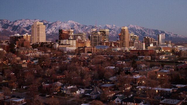 View of Salt Lake City Skyline at Dusk