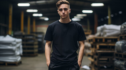 Confident rapper in an industrial warehouse setting.

 - obrazy, fototapety, plakaty