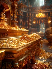 Obraz premium Vast amount of treasure wealth gold coins jewels crowns high quality photo background wallpaper 